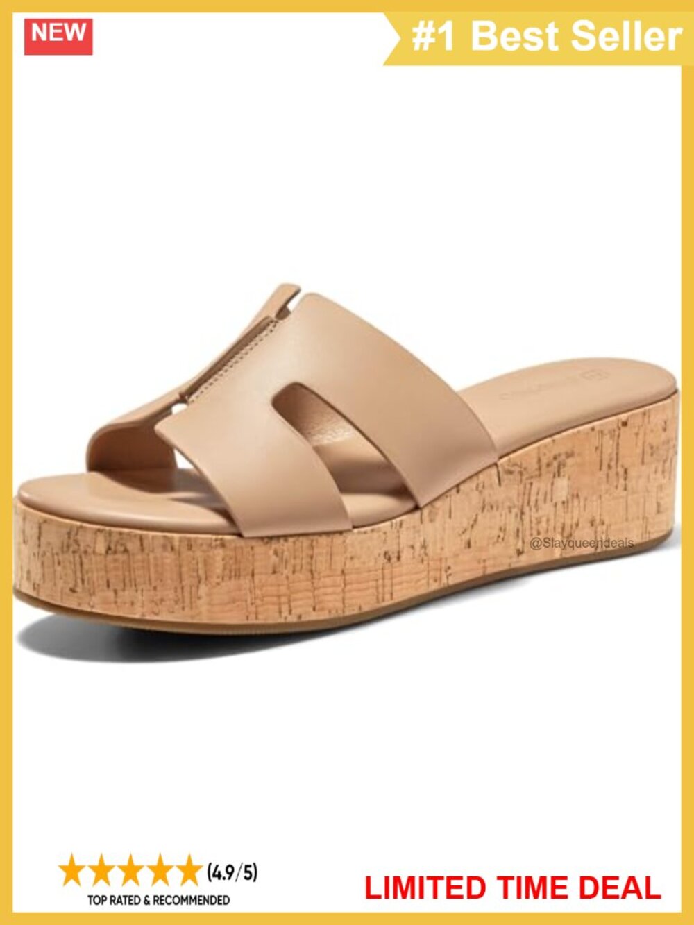 Platform Wedge Sandals Open Toe Slip On Cork Cutout Comfortable Summer Shoes